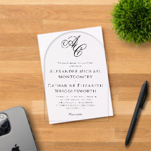 Elegant Formal Black and White Wedding Monogram Acrylic Invitations