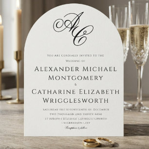 Elegant Formal Black and White Wedding Monogram Invitation