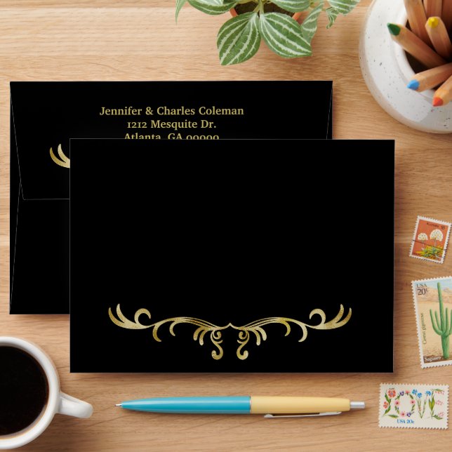 Elegant Formal Black & Gold Invitation Envelope (Desk)