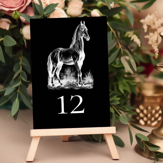Elegant  Formal Black Horse Equestrian Wedding Table Number (Creator Uploaded)