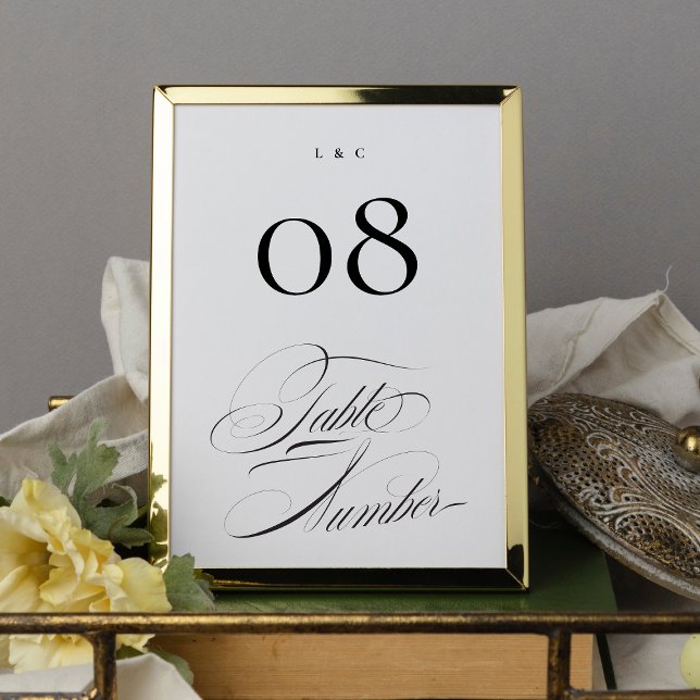 Elegant Formal Black on White Calligraphy Wedding Table Number (Creator Uploaded)