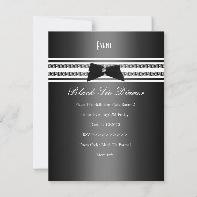 Elegant Formal Black Tie Silver Grey Dinner 2 Invitation (Front)