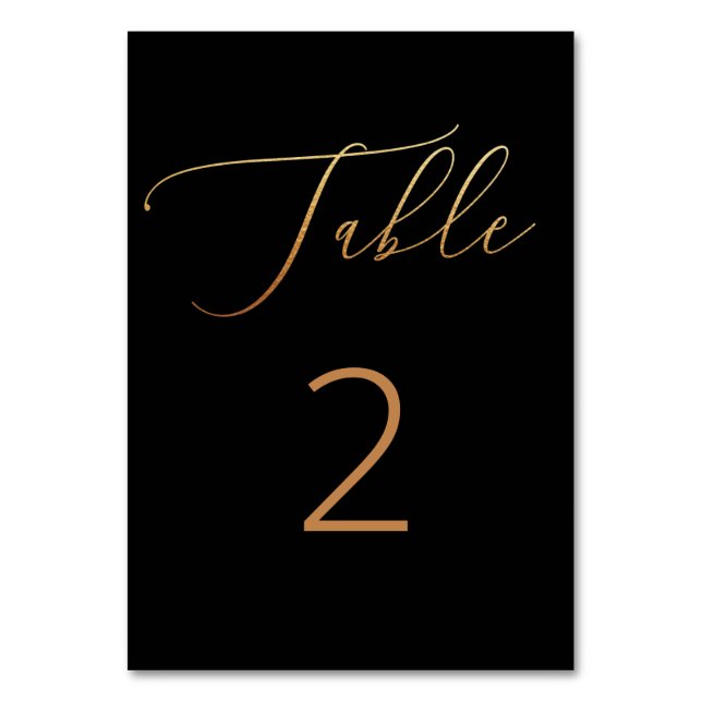 Elegant Formal Black Tie Wedding | Gold Script Table Number (Front)