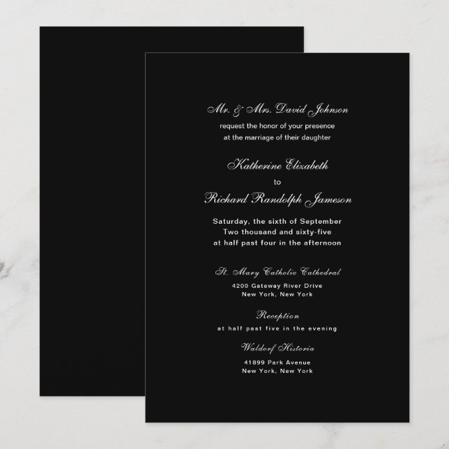 Elegant Formal Black Wedding Invitation (Front/Back)