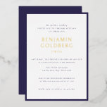 Elegant Formal Blue Frame Bar Bat Mitzvah Gold<br><div class="desc">Elegant Formal Blue Frame Bar Bat Mitzvah Gold Foil Invitation Template</div>