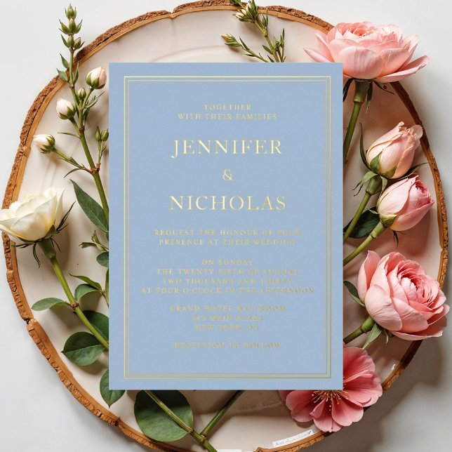 Elegant Formal Blue Wedding  (Elegant Formal Powder Blue Wedding Gold Foil Invitation)