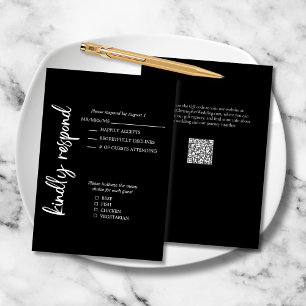 Elegant Formal Bold Script Black White Wedding RSVP Card