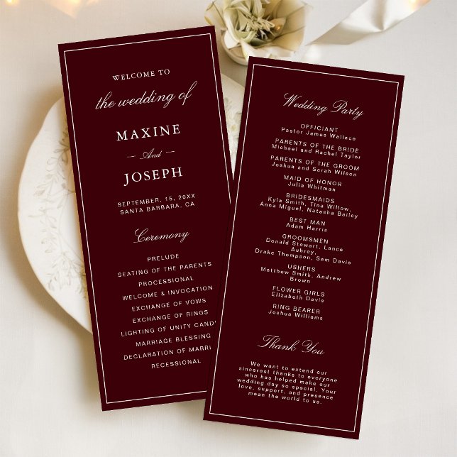Elegant Formal Burgundy and Ivory Wedding Programme (Elegant burgundy and ivory wedding program shares your special day with classic elegance.)