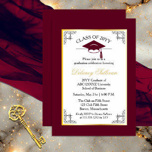 Elegant Formal Burgundy College Graduation Party Invitation