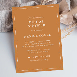 Elegant Formal Burnt Orange Bridal Shower Invitation