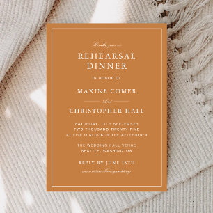 Elegant Formal Burnt Orange Rehearsal Dinner Invitation