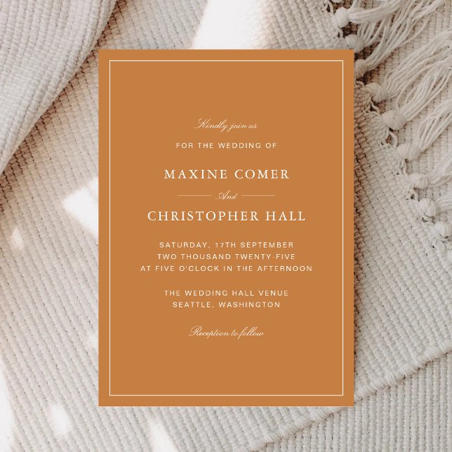 Elegant Formal Burnt Orange Wedding Invitation (Elegant burnt orange wedding invitation sets a warm and sophisticated tone for your day.)