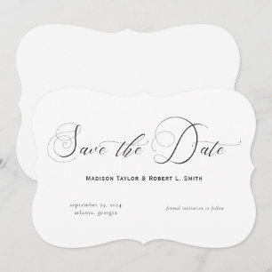 Elegant Formal Calligraphy Black White Wedding Save The Date