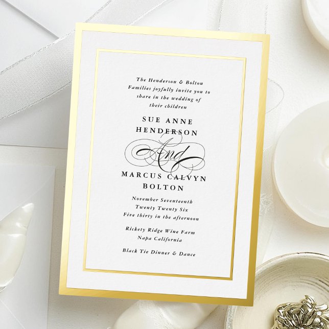 Elegant Formal Calligraphy Foil Gold Frame Wedding (Creator Uploaded)
