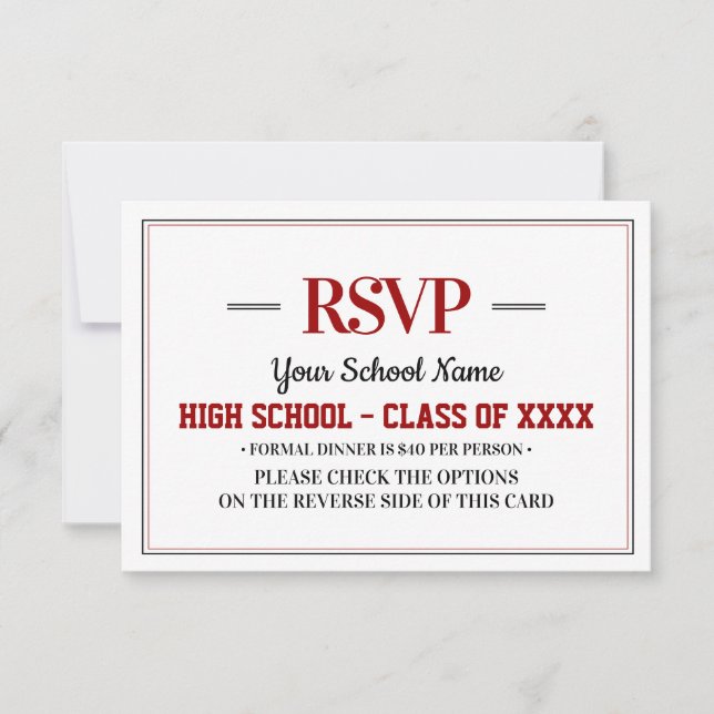 Elegant Formal Class Reunion RSVP Card (Front)