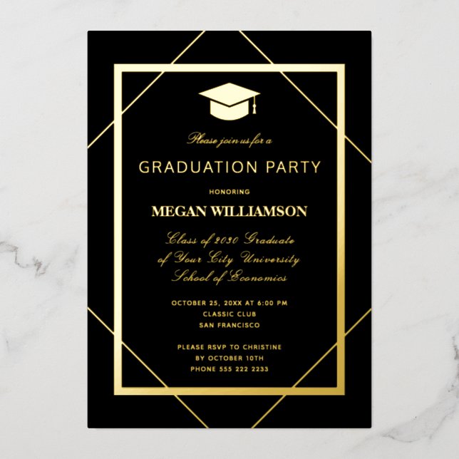 Elegant formal classic graduation party black gold (Front)