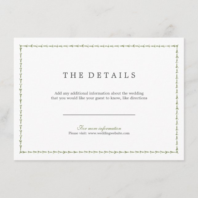 Elegant formal classic vintage wedding detail card (Front)
