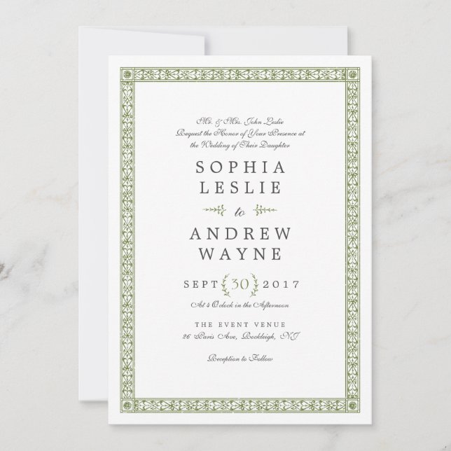 Elegant formal classic vintage wedding invitation (Front)