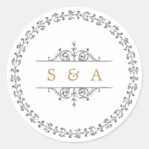 Elegant formal classic vintage wedding monogram round sticker