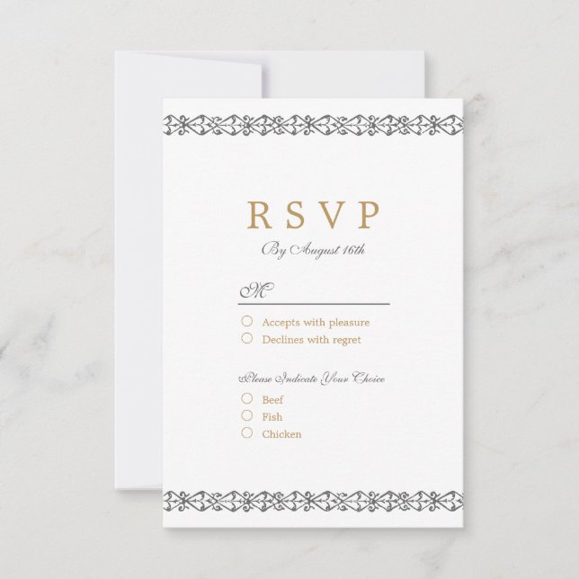 Elegant formal classic vintage wedding RSVP Card (Front)