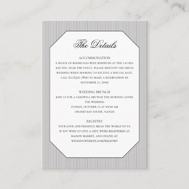 Elegant Formal Classic Wedding Details Enclosure Card (Front)