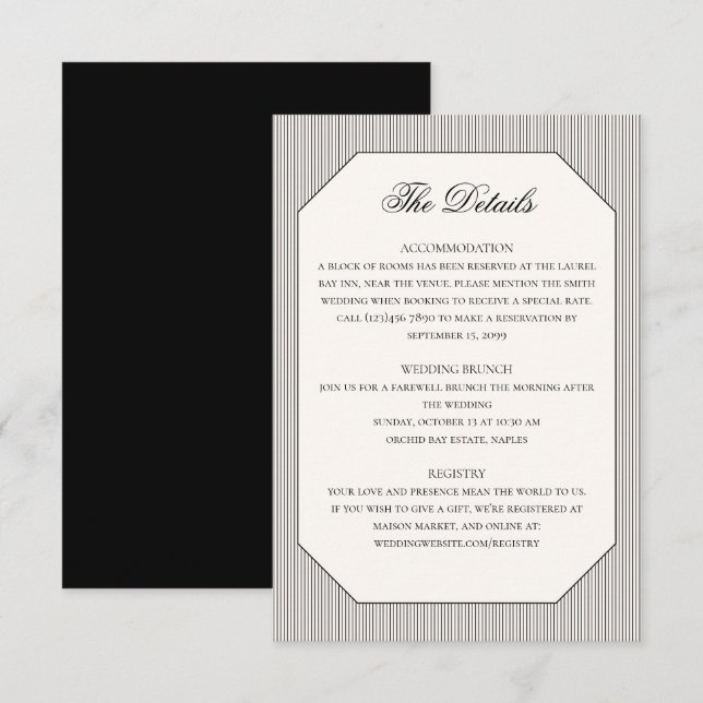 Elegant Formal Classic Wedding Details Enclosure Card (Front/Back)