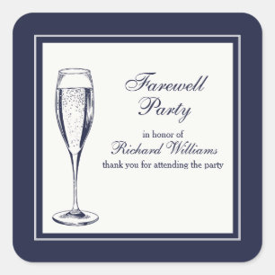 Elegant Formal Dark Bleu White Farewell Party Square Sticker
