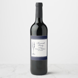 Elegant Formal Dark Bleu White Farewell Party Wine Label