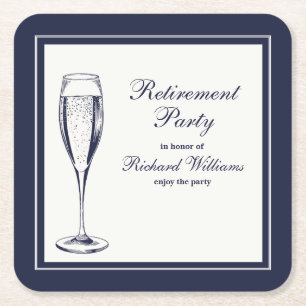 Elegant Formal Dark Bleu White Retirement Square Paper Coaster