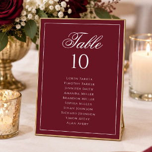 Elegant Formal Deep Burgundy Wedding Seating Chart Table Number