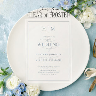 Elegant Formal Dusty Blue Calligraphy Wedding Acrylic Invitations