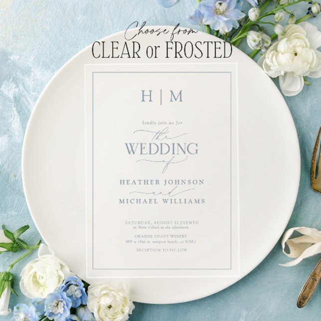 Elegant Formal Dusty Blue Calligraphy Wedding Acrylic Invitations (Creator Uploaded)