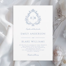 Elegant Formal Dusty Blue Monogram Wedding Crest