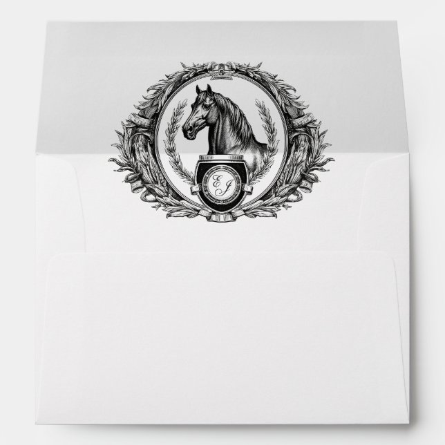 Elegant Formal Equestrian Monogram Crest Wedding Envelope (Back (Bottom))