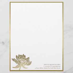 ELEGANT FORMAL FAUX GOLD LOTUS FLORAL BUSINESS CUSTOM LETTERHEAD