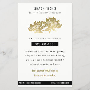 Elegant Formal Faux Gold Lotus Floral Business Flyer