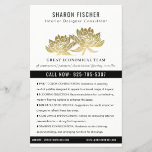 Elegant Formal Faux Gold Lotus Floral Business Flyer