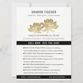 Elegant Formal Faux Gold Lotus Floral Business Invitation