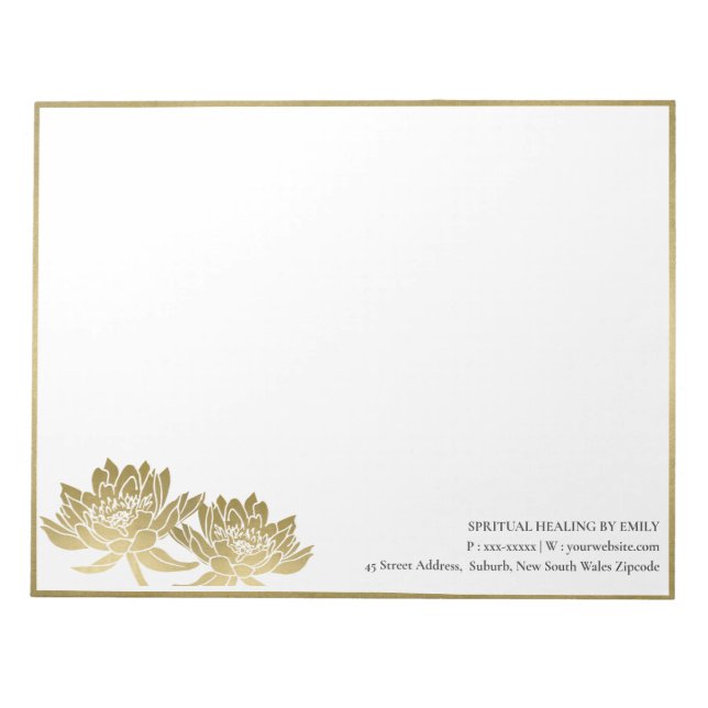 ELEGANT FORMAL FAUX GOLD LOTUS FLORAL BUSINESS NOTEPAD (Front)