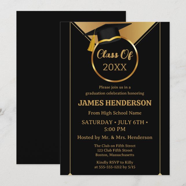 Elegant Formal Gold College Graduation Party 2025 Invitation (Front/Back)