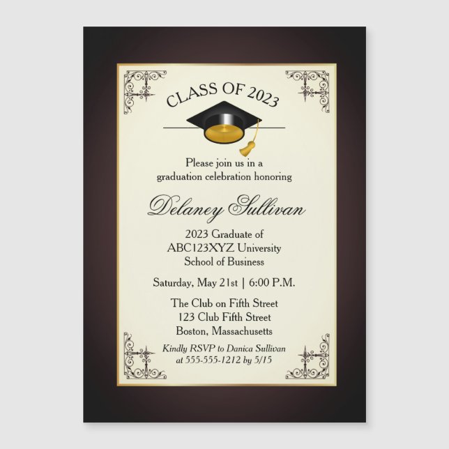 Elegant Formal Gold College Graduation Party Invit Magnetic Invitation (Front)