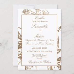 Elegant Formal Gold Faux Metal Floral Wedding Invitation