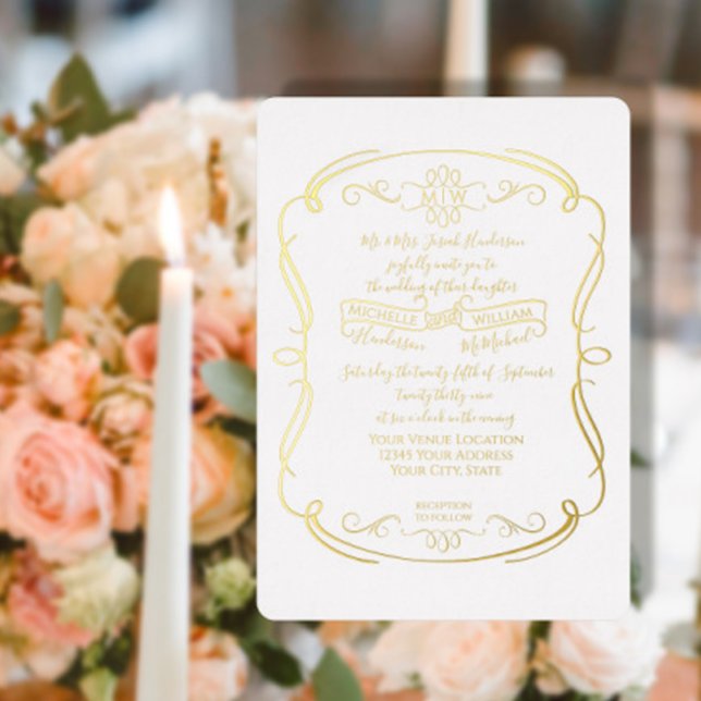 Elegant Formal Gold Foil Vintage Scrolls Wedding (Creator Uploaded)
