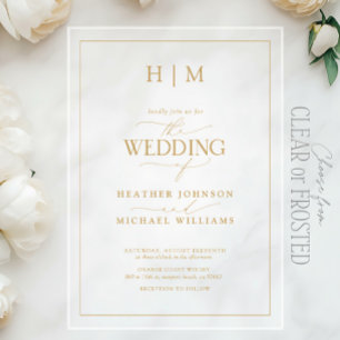 Elegant Formal Gold Monogram Calligraphy Wedding Acrylic Invitations