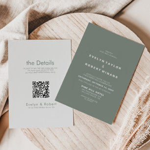 Elegant Formal Green Front and Back Wedding  Invitation