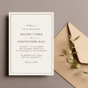 Elegant Formal Ivory & Burgundy Wedding Invitation