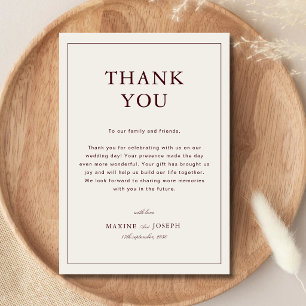 Elegant Formal Ivory & Burgundy Wedding Thank You Card