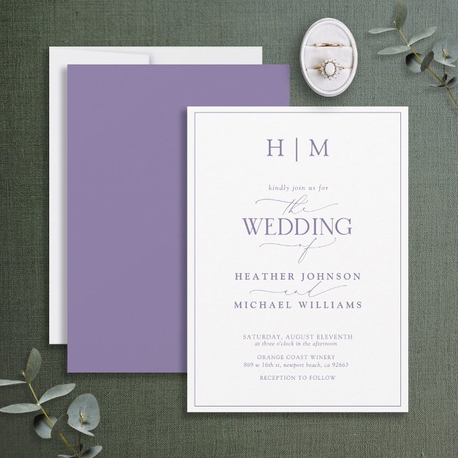Elegant Formal Lilac Lavender Calligraphy Wedding Invitation (Creator Uploaded)