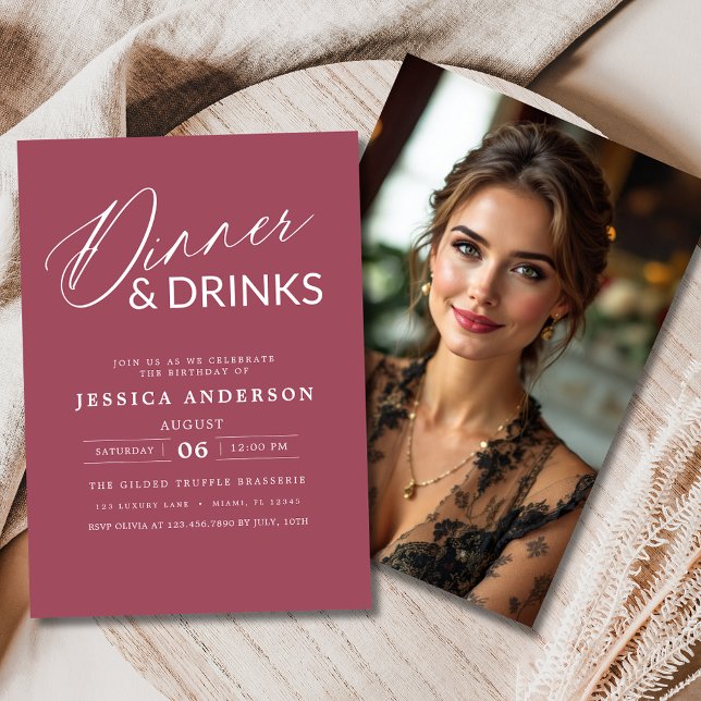 Elegant Formal Mauve Pink Dinner Party Photo Invitation (Creator Uploaded)