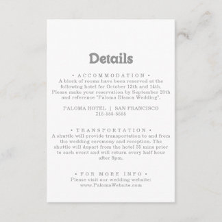 Elegant Formal Minimal Wedding Details Enclosure Card